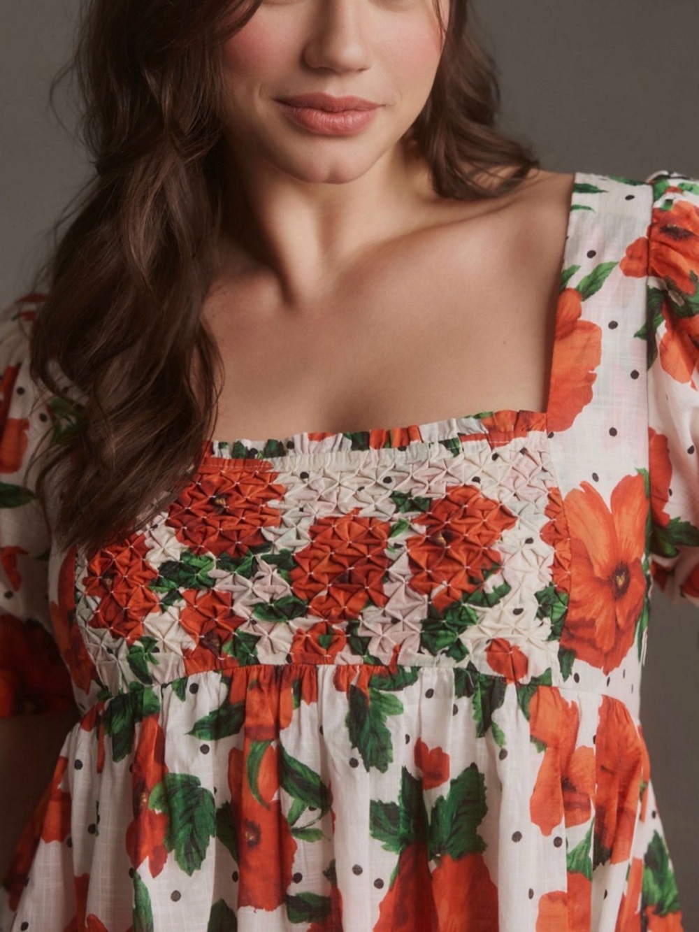 Maeve Anthropologie Square Neck Mini Babydoll Dress Red Floral Print Size Large - Picture 3 of 13